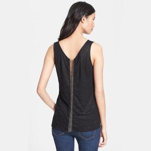 Majestic Chain Metal Back Black Semi Sheer Top S